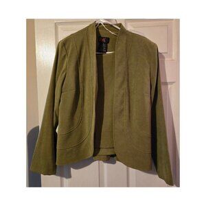 Like NEW R & K Olive Faux Suede 2-Piece Jacket Set Size 12 Very Cool & Versatile